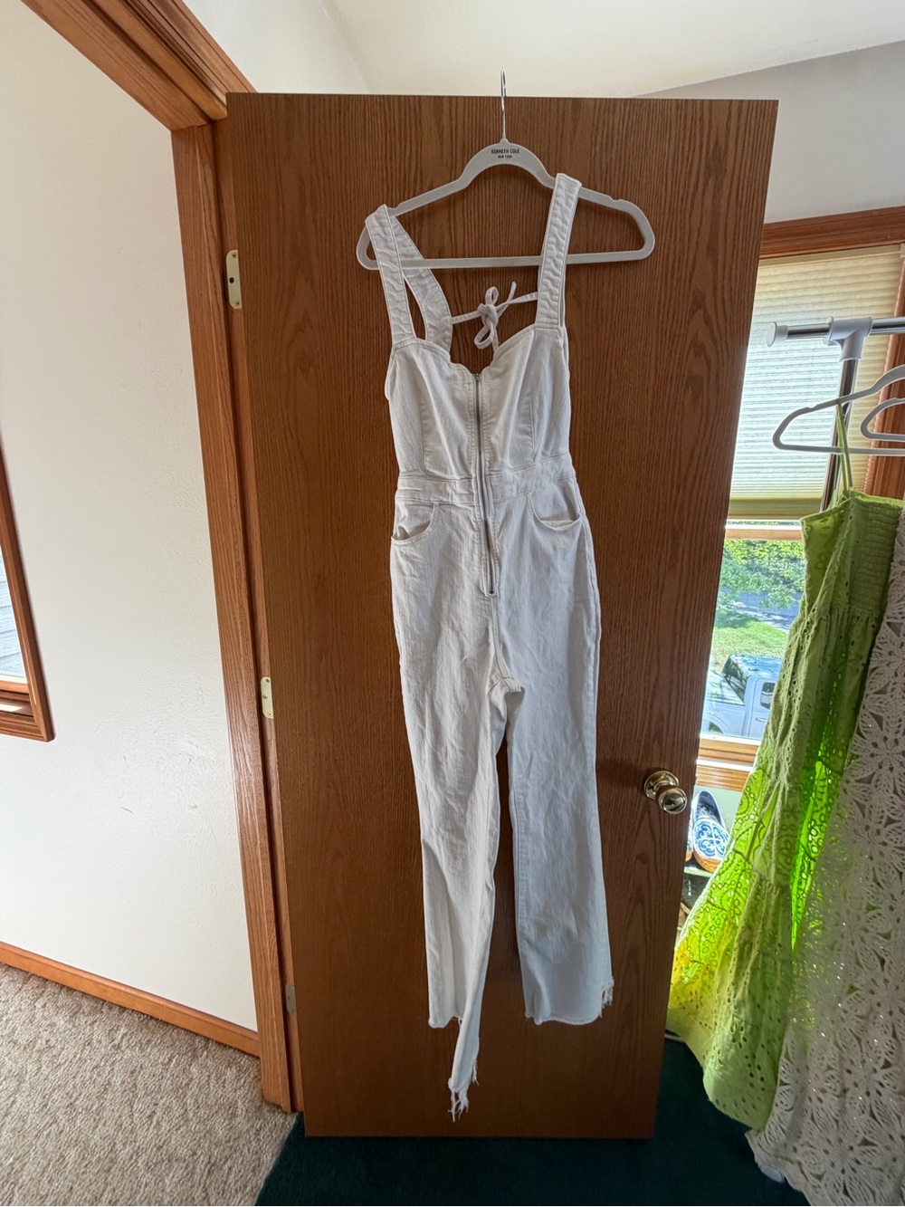 We The Free White Zip-Front Denim Jumpsuit